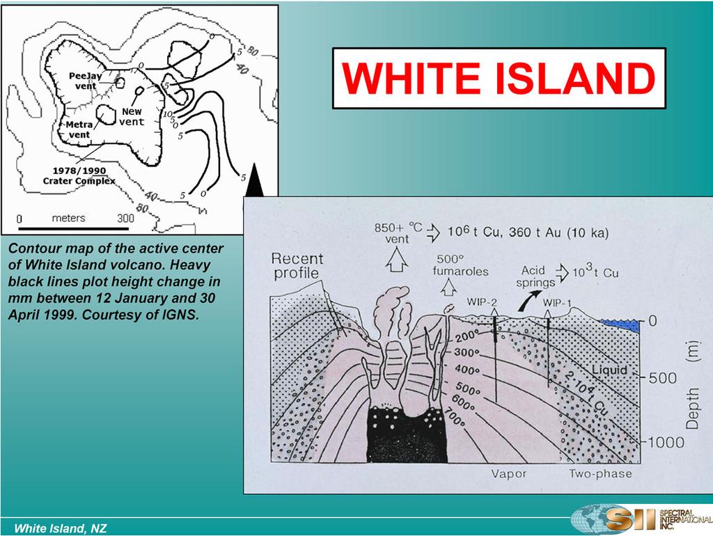 From Hedenquist et al(1993): The White Island volcanic-hydrothermal system, New Zealand, is thought to closely represent the chemical conditions that lead to the formation of