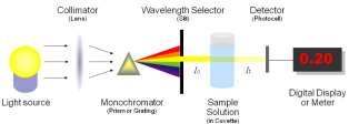 For instance, a solution sample that absorbs light over all visible ranges (i.e., transmits none of visible wavelengths) appears to be black in theory.
