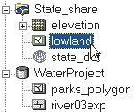 Add the lowland shapefile to the map by dragging it from the State_share folder in the Catalog