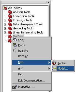 4. Right-click My Tools, point to New, and click Model. A new ModelBuilder window opens, allowing you to start building your model.