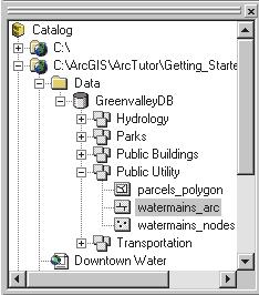 Adding features from a database When you add features directly from a coverage, shapefile, or database, they are all drawn with a single symbol. Now you will add the water main features to your map.