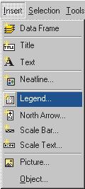 3. Click the North arrow and drag it to the empty space below the data frame and to the right of the scalebar. The Legend Wizard appears. Adding a legend 1. Click the Insert menu and click Legend.