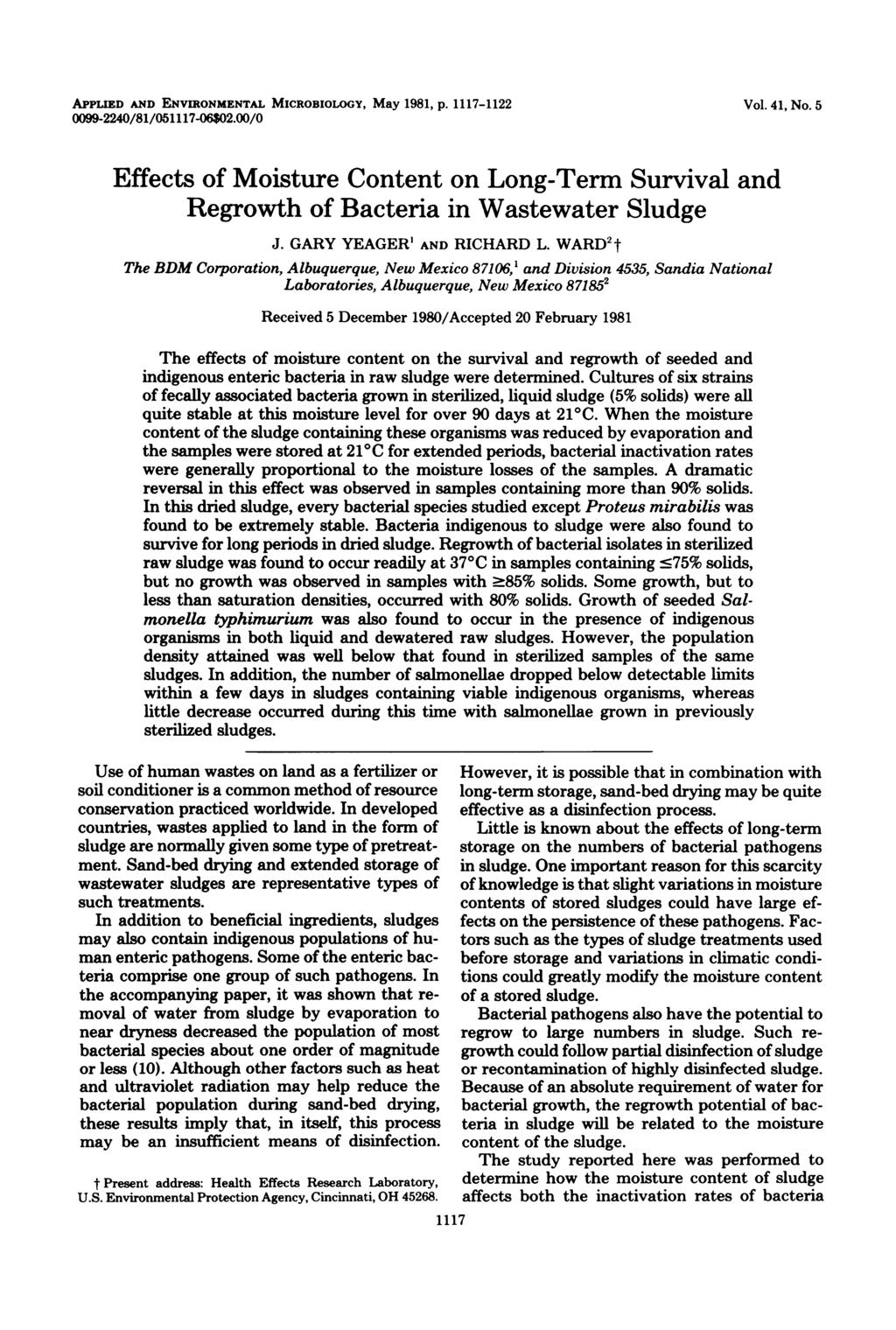 APPLED AND ENVIRONMENTAL MICROBIOLOGY, May 1981, p. 1117-1122 0099-2240/81/051117-06$02.00/0 Vol. 41, No.