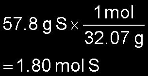 Practice Calculate the moles of sulfur in 57.8 g of sulfur Given: Find: Conceptual Plan: 57.8 g S mol S g S mol S Relationships: 1 mol S = 32.