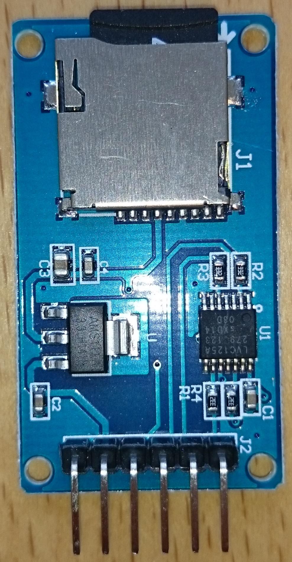 2. Hardware Figure 2.3: A picture of an SD-card module that can be used with an Arduino Uno. Figure 2.3 shows what the SD-card module that is used for this project looks like.