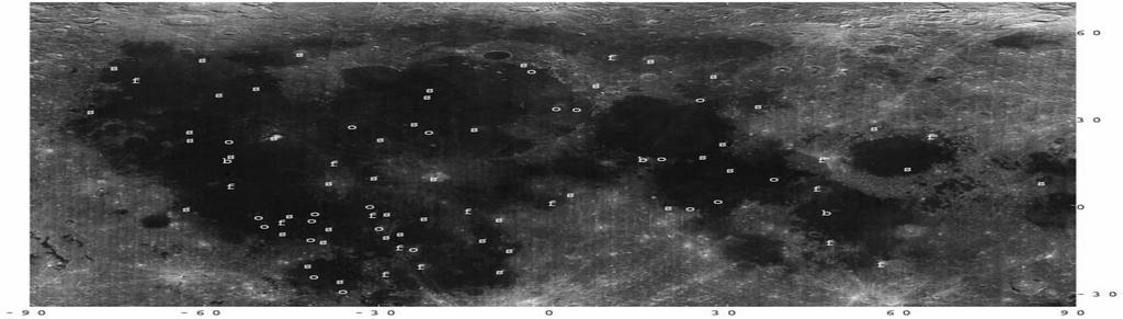 1560 R. R. Herrick and N. K. Forsberg-Taylor Fig. 6. Location and classification of lunar impact craters surveyed with the Clementine 750 nm global mosaic.