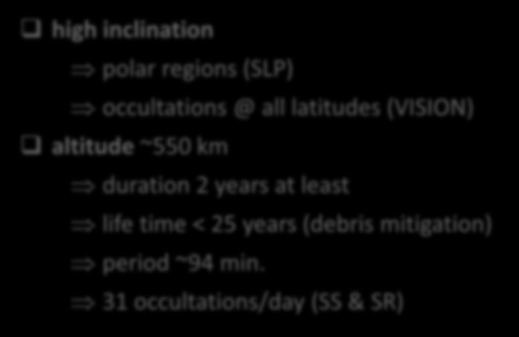 Orbit high inclination polar regions (SLP)
