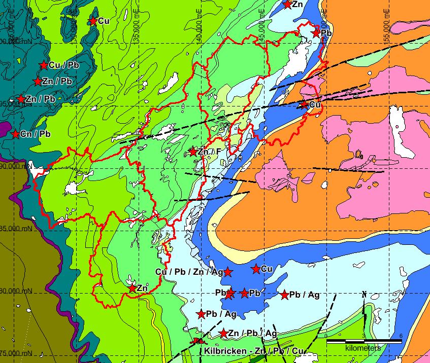 Unicorn Gort Licence Block Geology Map Numerous mineral occurrences developed across this region, dominated by breccia and vein hosted lead and fluorite mineralisation in
