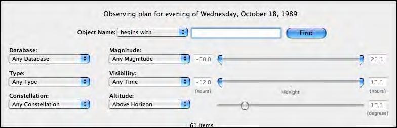 Planner Auto populate Automatically fills the planner list with interesting, observable objects that can be viewed that night.
