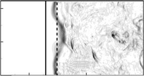 74 M. Wu and M. P. Martín y δ SK m SK sm 4 4 (c) (d) y δ SK m SK sm x/δ x/δ Figure. Contours of p showing the shock location for two flow realizations separated by 5δ/U at z n =δ (a,b) andz n =.