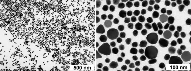 Protocol for optimized mixing with citrate solution instead of citrate buffer Figure S3. TEM images of AuNPs synthesized with the protocol for optimized mixing and a 2.