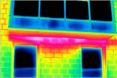 One way to find existing thermal bridges in the built environment is to use thermal imaging Particularly when the inside-outside temp difference is large Thermal imaging Regions around thermal