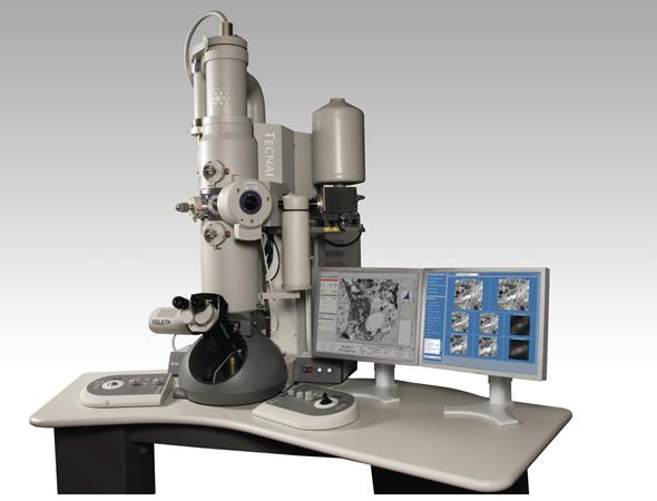 A transmission electron microscope (TEM) directs its electron