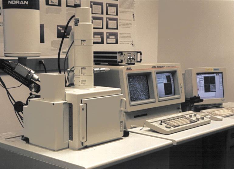 A scanning electron microscope (SEM) focuses its electron