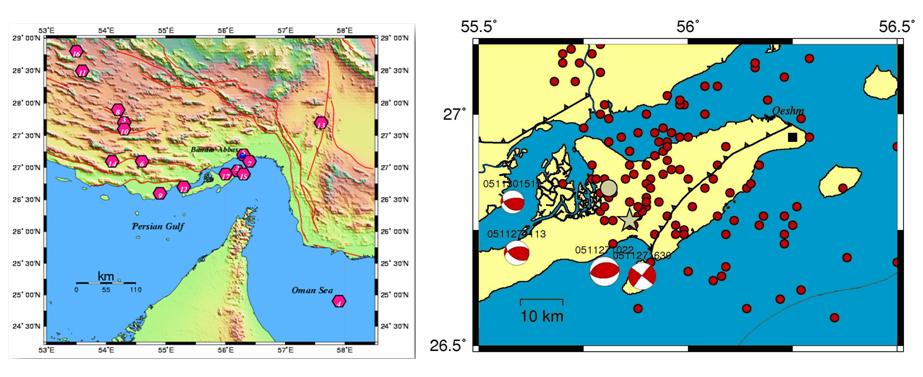 (a) (b) Figure 2 a) Historical seismicity of the region (haghshenas et al 2007) and b) Epicentral distribution of the November 27, 2005 Qeshm earthquake aftershocks (IIEES catalogue); star is