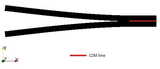 Figure 3-26. 2D plane strain short DCB model with element length 0.12mm.