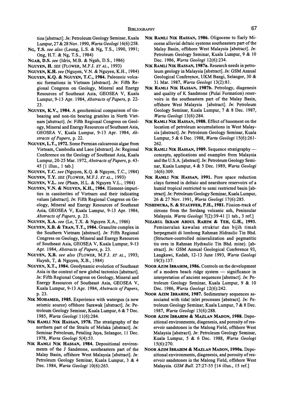 BmLIOGRAPHY 67 tion [abstract]. In: Petroleum Geology Seminar, Kuala Lumpur, 27 & 28 Nov. 1990, Warta Geologi 16(6):258. NG, T.S. see also (Leong, L.S. & Ng, T.S., 1990, 1991; Ong, H.T. & Ng, T.S., 1984) NGAB, D.