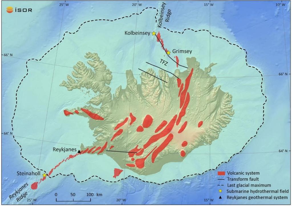 Volcanic systems in and surrounding Iceland Modified from