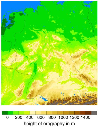 A prototype experiment with the COSMO model COSMO model with 1 km grid spacing focusing on Southern Germany Two-moment microphysics with hail (Seifert and Beheng 2006, Blahak 2008) Data assimilation