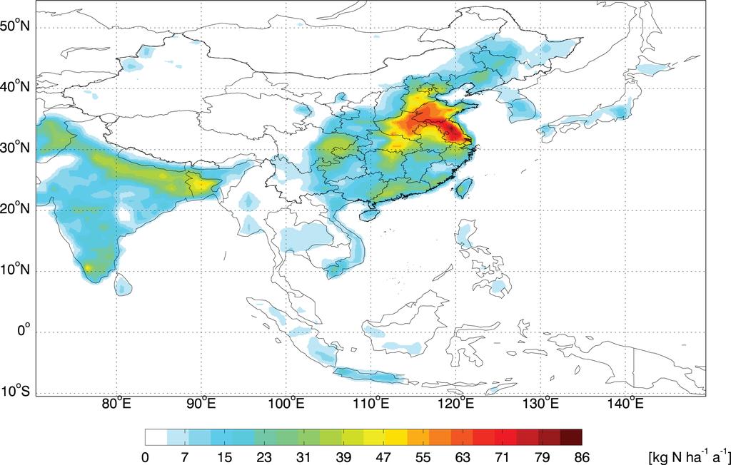 Large uncertainties in bottom-up Asian ammonia emissions 2000 NH 3 emissions from Streets et al.