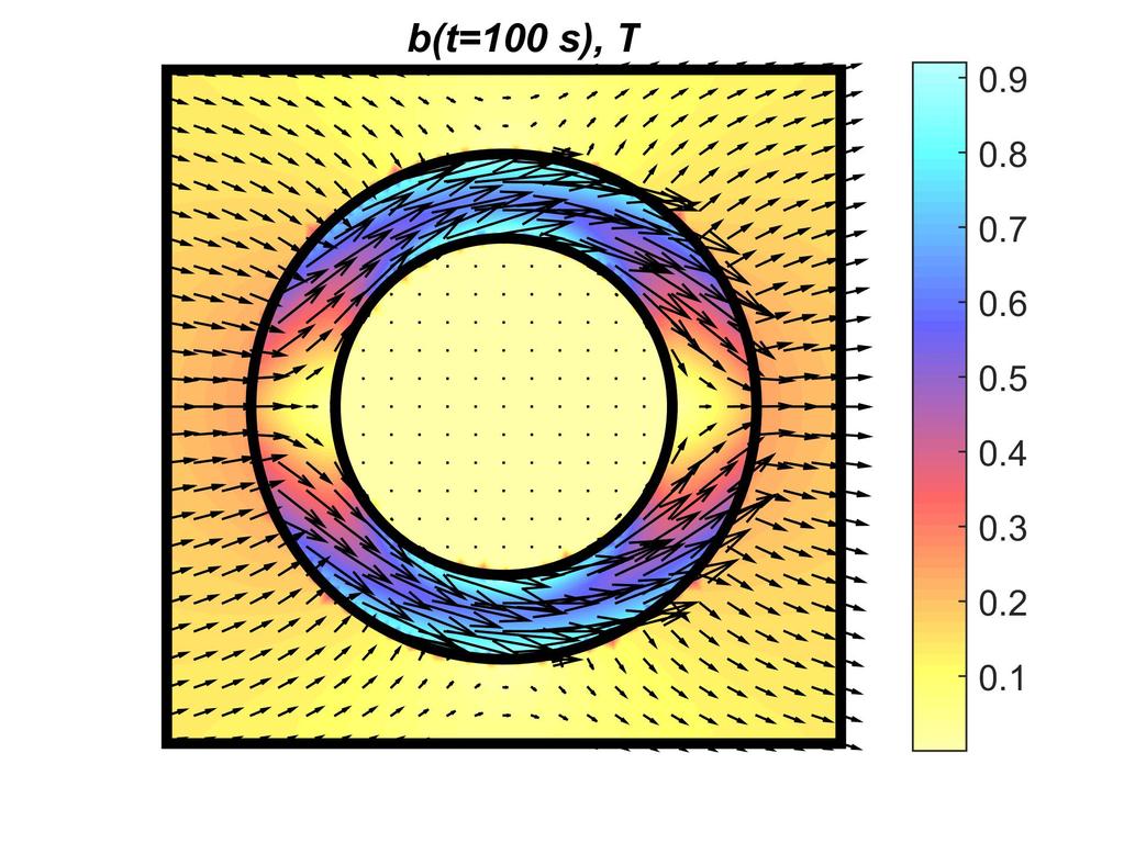Simulation results The external field first grows as h e (t) = {10 3 t, 0} A/m for