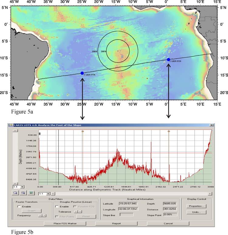 sounding data transects across the mid-ocean ridge system in the southern and equatorial Atlantic Ocean, to try and establish if a point of maximum change in gradient could be identified.