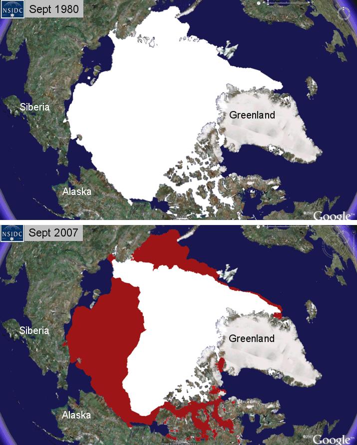 SHRINKING ARCTIC SEA ICE 1980-2007