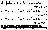 ii) For the critical points the value of is needed for each of the critical numbers found. Enter the command ^+^-^-6+5 =-.5 into the calculator. Repeat this for the other critical numbers.