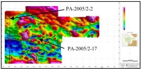 Fig.13: The depth model based on Gravity data along profile WB- 144-10 in the block: PA-ONN-2005/1 In case of the block PA-ONN-2005/1 the Bouguer