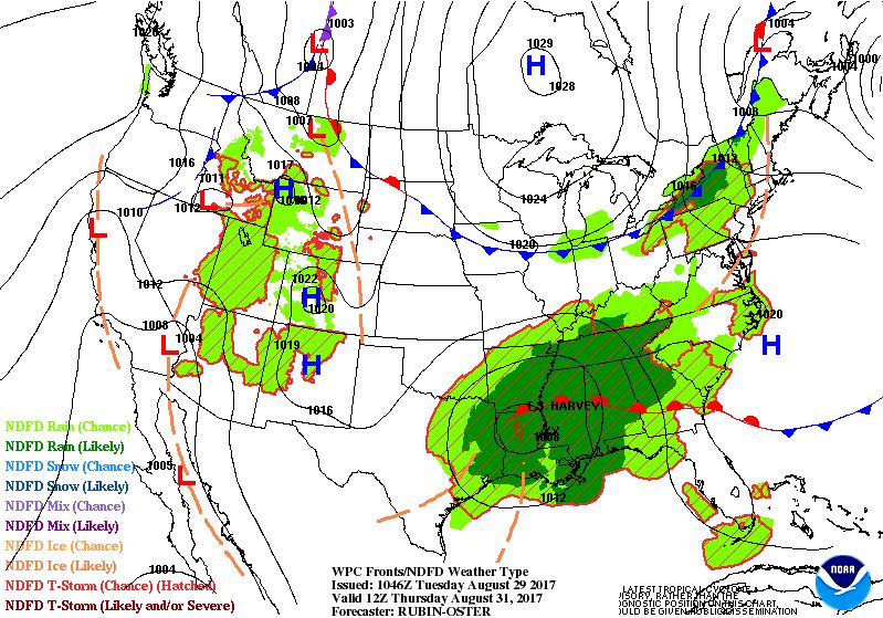 Forecast & Rainfall: Thursday Use Gill Sans MT font Harvey moving into northern Louisiana.