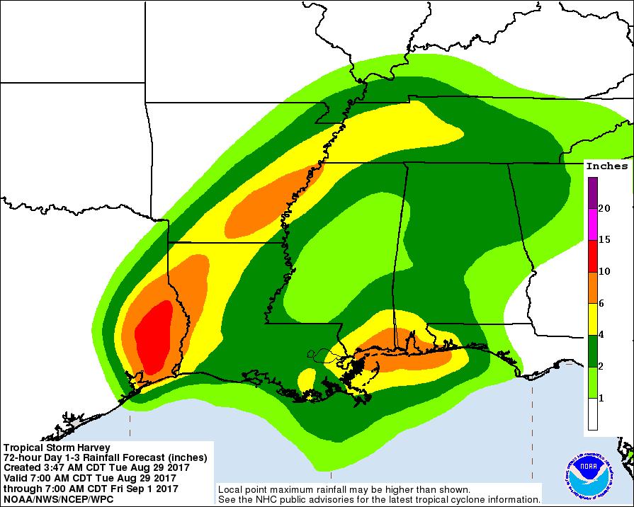 Expected Storm Total Rainfall Storm total rainfall forecast valid Today through through Thursday