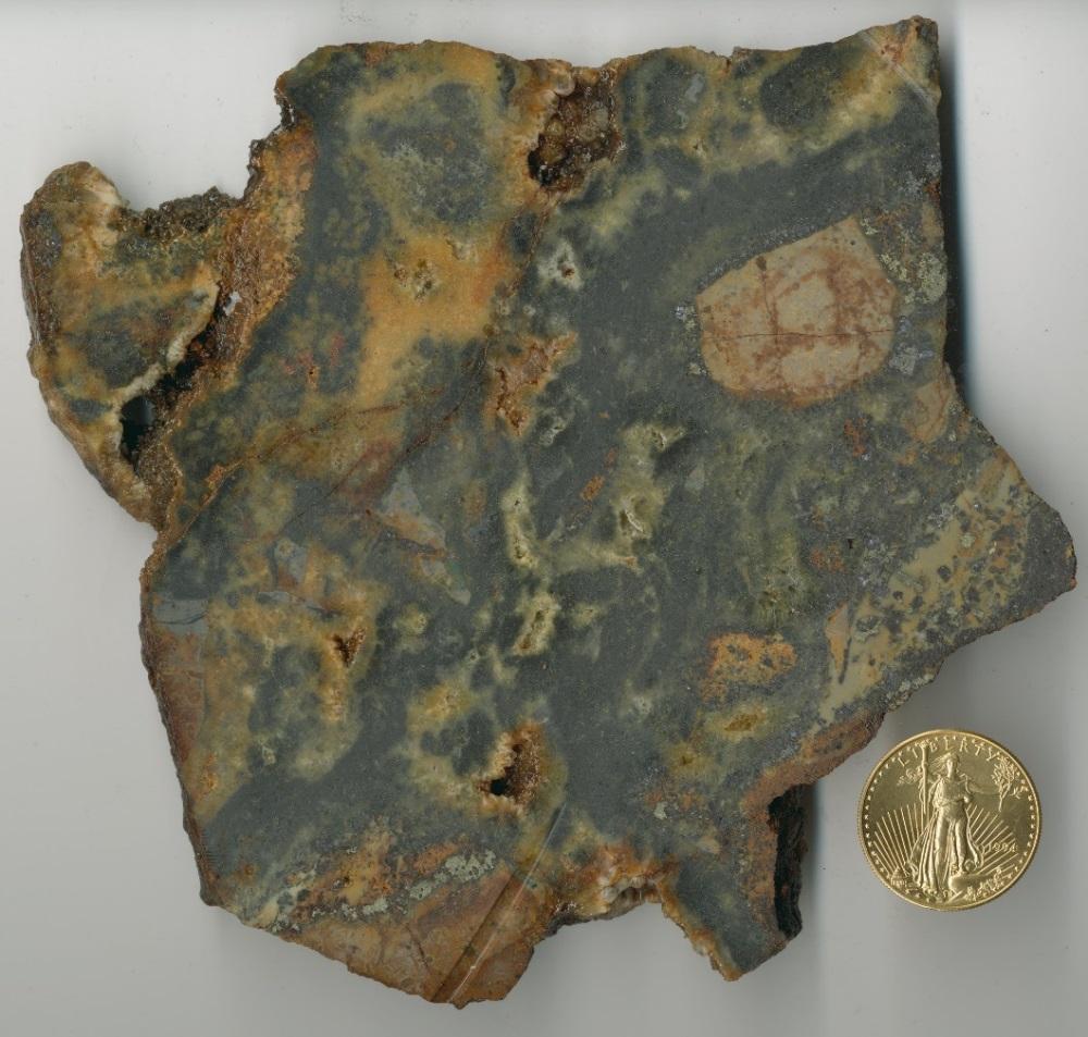 malachite stain (hand specimen only--no assay data) Cirque structural zone west of Ganes Creek