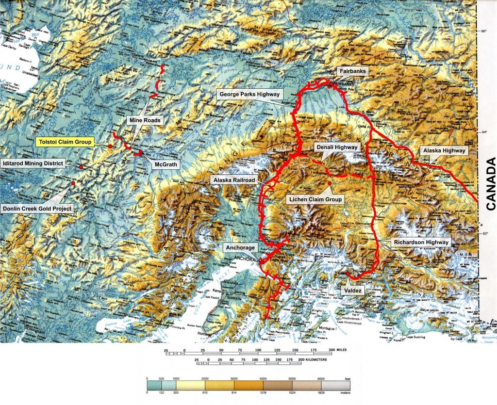 Location Map showing Locations of Tolstoi Claim Group in Kuskokwim Mountains, the Lichen Prospect South of