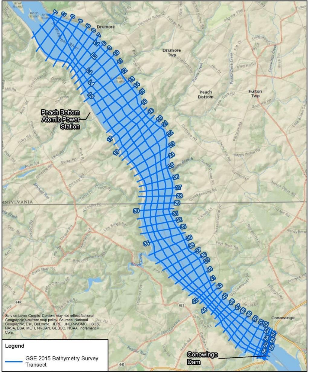 LSR Reservoir Bathymetry Surveys 2015 Surveys were conducted: Conowingo Pond: May 2015 59 transects and 5 longitudinals Lake Clarke and Lake Aldred: October 2015 42 transects and 5 longitudinals