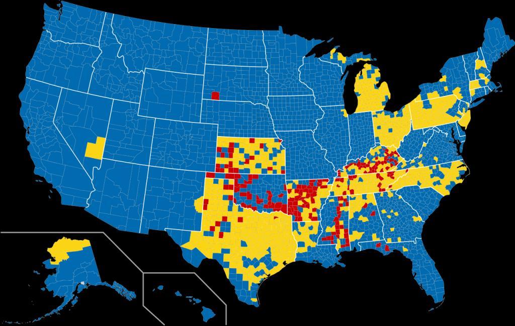 Blue: wet counties Red:
