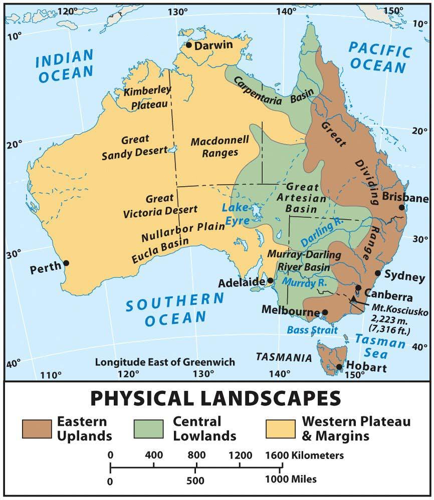 Land and Environment Physiographic contrasts related to tectonics Australia at the center of its own tectonic plate Tectonic