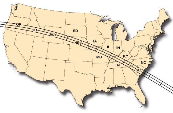 FIGURE 4.25 2017 Total Solar Eclipse. This map of the United States shows the path of the total solar eclipse of 2017.