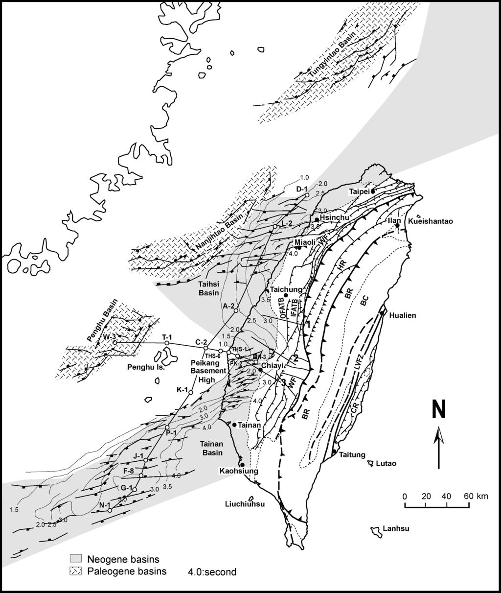 FORELAND TECTONICS, WESTERN TAIWAN 911 FIG. 1. Tectonic map of Taiwan and its adjacent areas. The map of the syn-orogenic lithotectonic belts is compiled and modified from Ho (1982), Ernst et al.