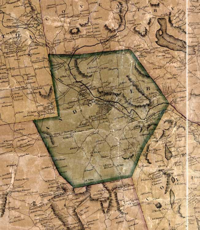 ANDOVER Map of Tolland County, Connecticut 1857 2011