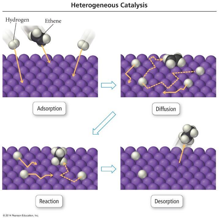 In heterogeneous catalysis the catalyst exists in a different phase than the reactants. The solid catalysts used in the automobile catalytic converters is an example of this type of catalysis.