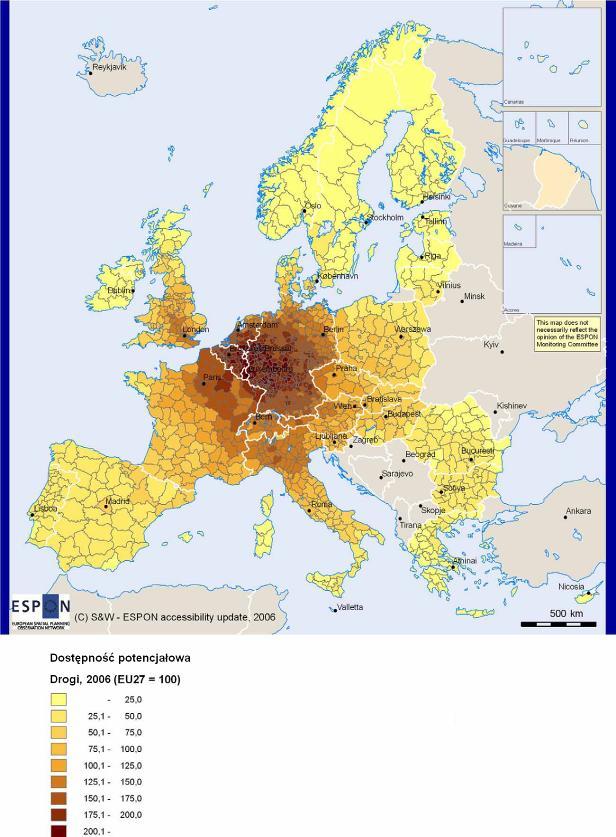 were visible on the Polish western border and on the Vistula line. Simultaneously, the concentration of positive changes in 2001-2006 took place in Central Europe, including western Poland.