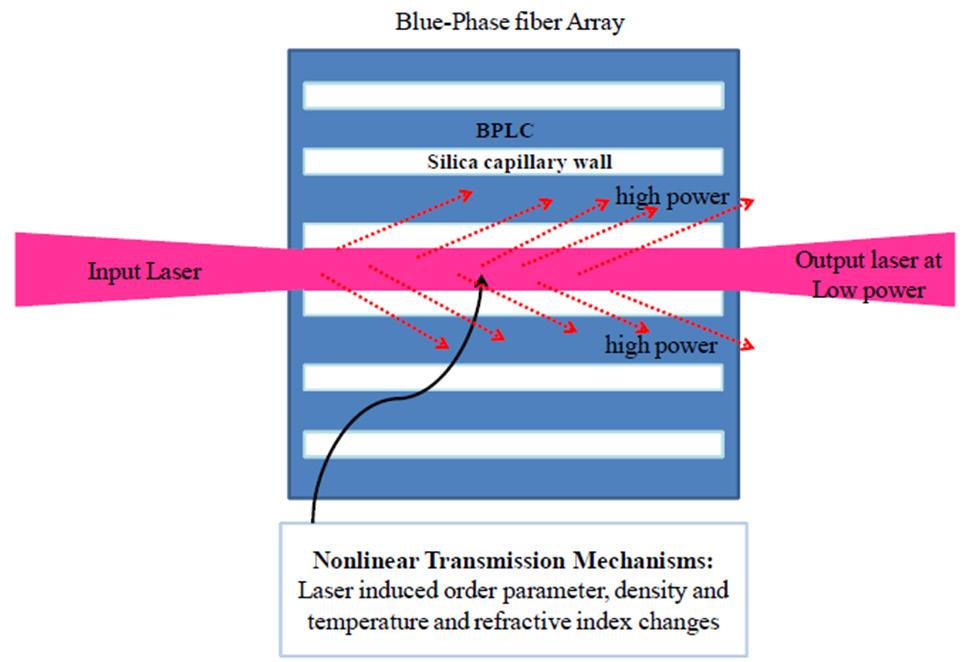 5.5 Fiber Array Switching with BPLCs BPLC fiber array can also be used as an intensity dependent switcher. The dimension of the fiber core is 30μm, allowing multi-modes laser to propagate through.