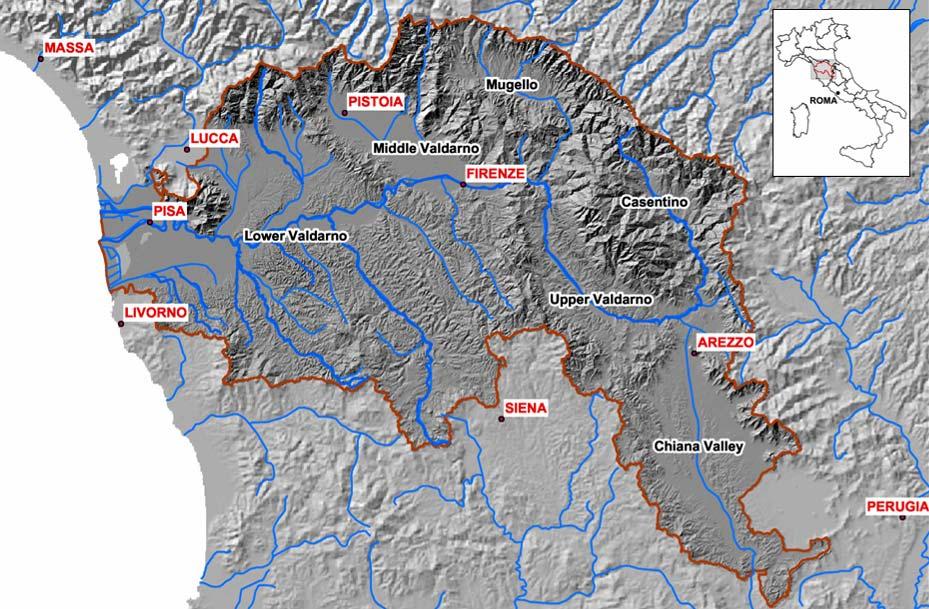 Study area: the Arno river basin Spatial extension: 9,130