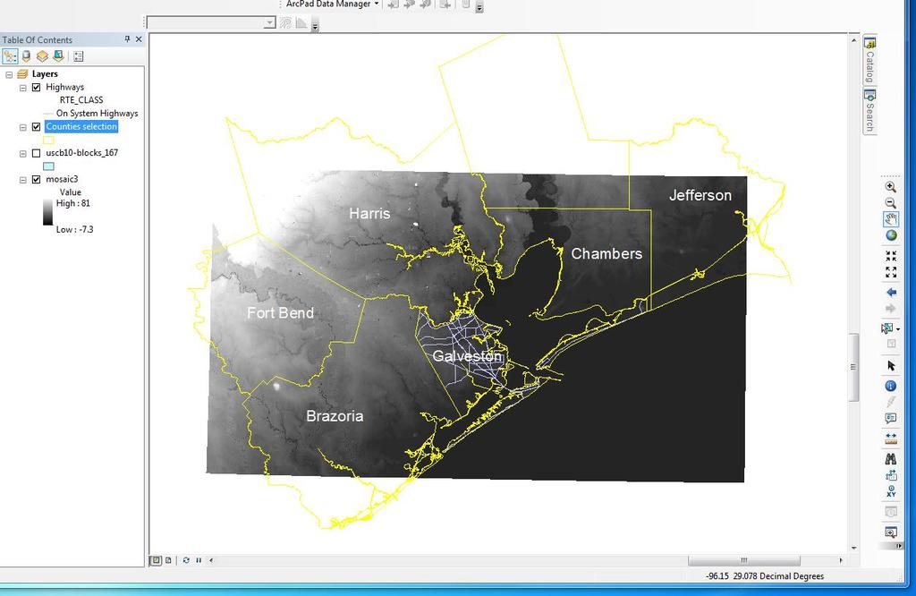 I then created shapefiles of the surrounding counties by using the select features tool by right clicking on the counties file in the TOC>selection>create layer from selected features (Figure 11).