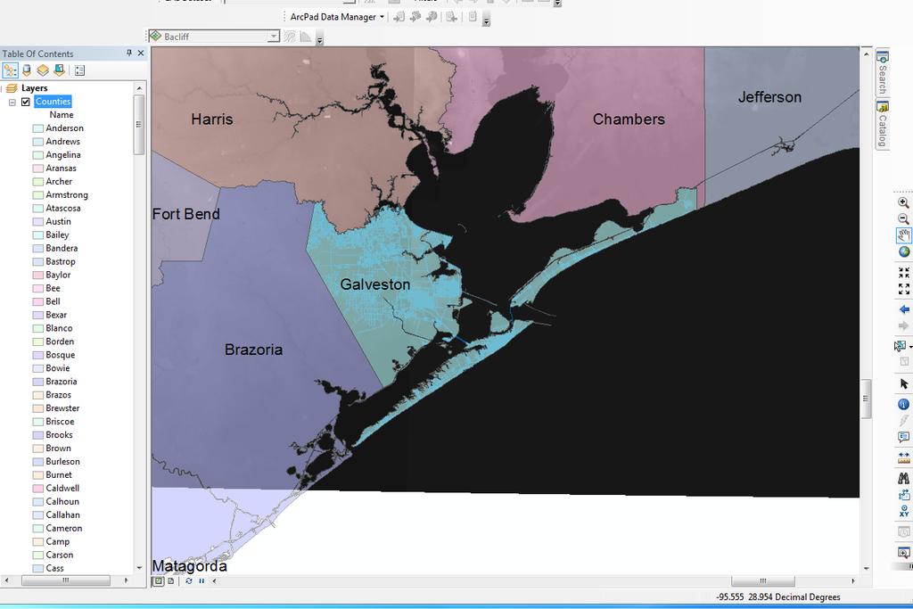 Next, the TX counties shapefiles were downloaded from the above cite and added to the Arcmap document.