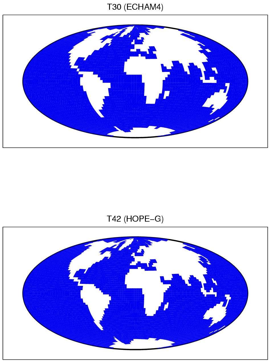 ECHO-G ECHAM4 coupled with HOPE-G ECHAM4-19 atmospheric levels - T30, approx. 3.8 x 3.8 degrees HOPE-G - 20 ocean levels - approx. 2.8 x 2.