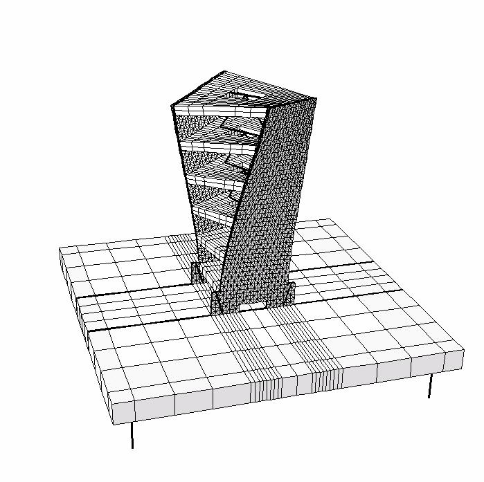 In addition, BRICK8 elements (1,100 eight-node bricks) are used for the shaking table, the floor slabs between the two walls, and the transverse bracing system.
