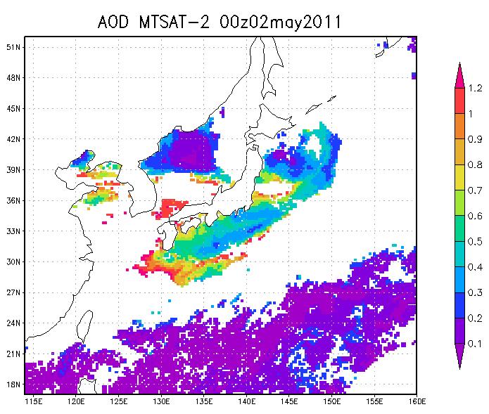 Satellite Products from JMA MTSAT AOD for Asian dust monitoring Aerosol optical depth