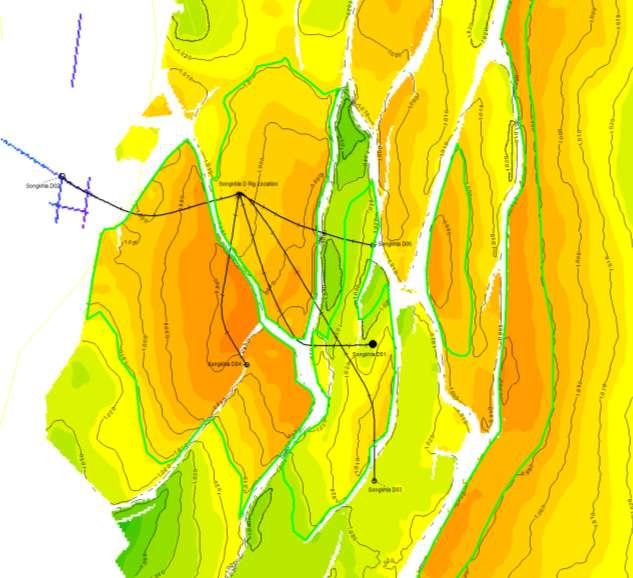 Lower Miocene M500 Time Structure Contour Interval: 5 ms 500 meters oil prospect penetration interval wet Lower Miocene M500 Discovery 217 acres 7.
