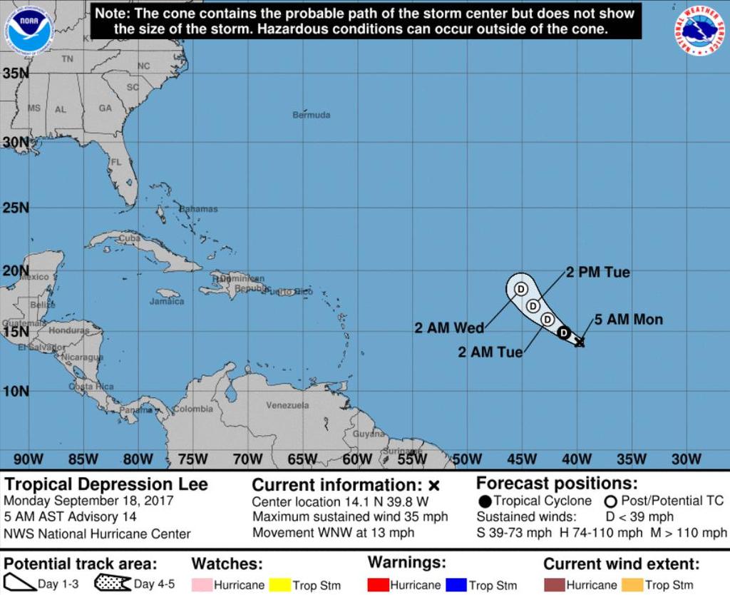 Tropical Outlook Atlantic Tropical Depression Lee (Advisory #14 as of 5:00 a.m.